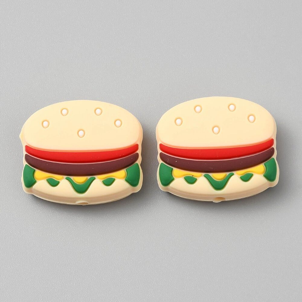 2571 20 pcs Lovely Hamburger Theme Silicone Focal Beads Imitation Fast Food - Picture 1 of 2